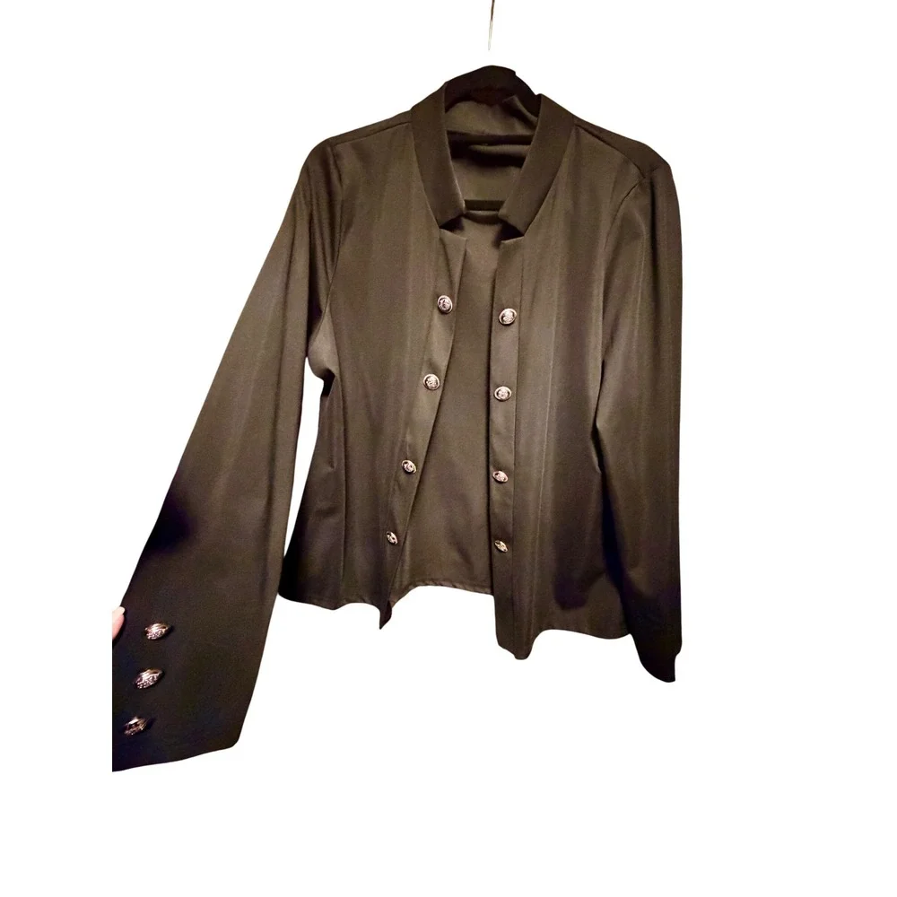 Black Gold Crest Button Blazer Cardigan Jacket‎ XXL Stretch Professional